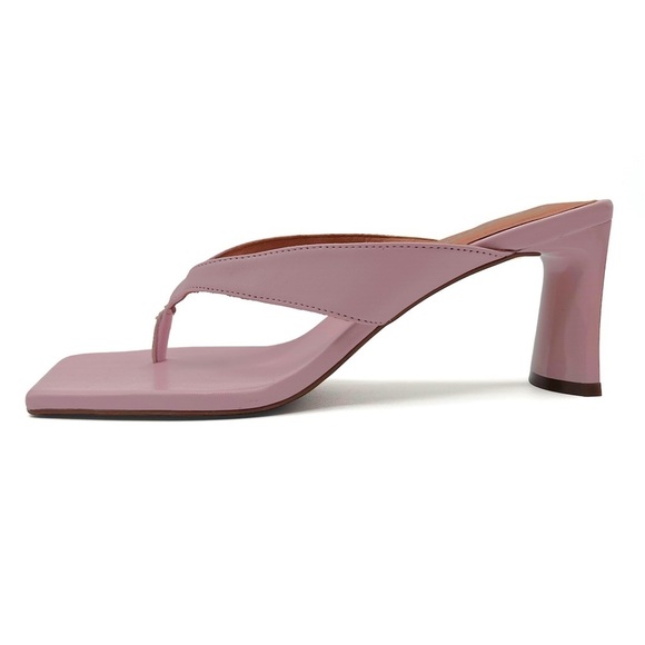 L’Intervalle pink  mule open toe sandals pastel square toe strappy leather heels - Picture 15 of 15